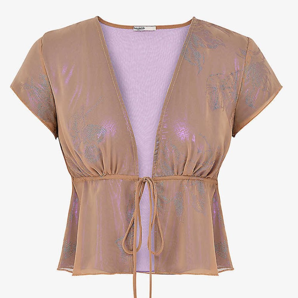 House of CB Maia Tie-Front Metallic Georgette Top - FCM32